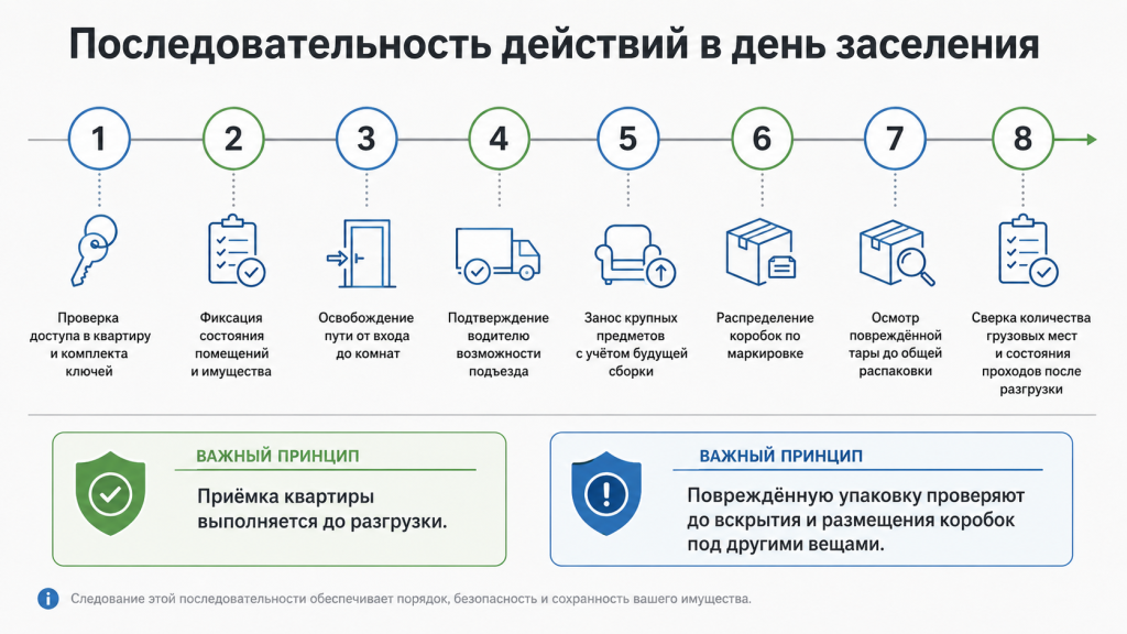 Последовательность действий в день заселения